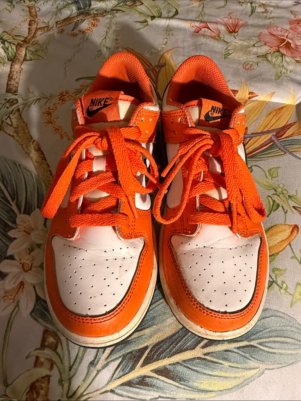 Nike Kids Orange and White Low-Top Sneakers with Bright Lace Detail
